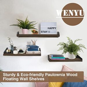 WENYU Wood Floating Shelves-Set of 3 Wall Mounted Shelves Rustic Natural Wooden Wall Shelves with Metal Brackets for Bedroom Kitchen Living Room Office Wall Decor and Storage