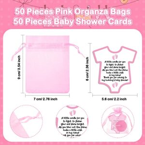 50 Sets Pink Baby Shower Favors Tea Light Candles for Guests Cute Decorations with Pink Cards and Organza Bags for Girls Friend Baby Shower Gender Reveal Party Favors (Pink), Unscented