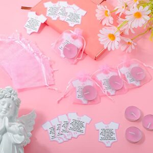 50 Sets Pink Baby Shower Favors Tea Light Candles for Guests Cute Decorations with Pink Cards and Organza Bags for Girls Friend Baby Shower Gender Reveal Party Favors (Pink), Unscented