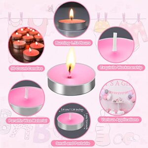 50 Sets Pink Baby Shower Favors Tea Light Candles for Guests Cute Decorations with Pink Cards and Organza Bags for Girls Friend Baby Shower Gender Reveal Party Favors (Pink), Unscented