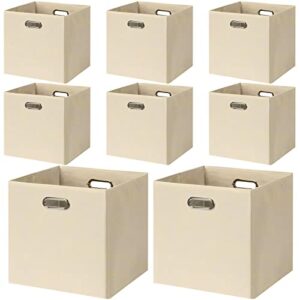 6 pcs fabric storage cubes 13x13x13 cube storage bins with metal handle collapsible cube storage organizer bins basket storage square basket for organizing shelf cabinet bookcase boxes (beige)