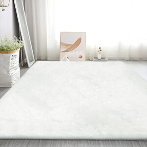 fixseed soft white fluffy area rug 4x6 faux rabbit washable fur rugs for bedroom, white fuzzy living room carpets indoor modern shag area rugs for children bedroom nursery playroom home decor rug
