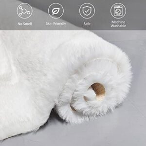 Fixseed Soft White Fluffy Area Rug 4x6 Faux Rabbit Washable Fur Rugs for Bedroom, White Fuzzy Living Room Carpets Indoor Modern Shag Area Rugs for Children Bedroom Nursery Playroom Home Decor Rug