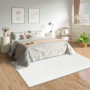 Fixseed Soft White Fluffy Area Rug 4x6 Faux Rabbit Washable Fur Rugs for Bedroom, White Fuzzy Living Room Carpets Indoor Modern Shag Area Rugs for Children Bedroom Nursery Playroom Home Decor Rug