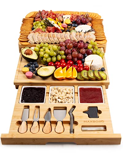 Maxboro Extra Large Charcuterie Board Set, Mothers Day Gifts for Mom from Daughter Son, Premium Bamboo Cheese Board and Knife Set, Cool Meat & Cheese Platter Tray, House Warming Gifts for New Home