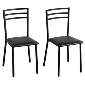 vecelo metal dining chair set of 2, modern armless with cushioned seat for kitchen, living room, black