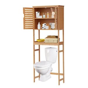 kintness over the toilet storage cabinet - bamboo bathroom storage shelf with doors and shelves, bathroom organizer rack freestanding space saver for bathroom, laundry, hotel, restroom, natural
