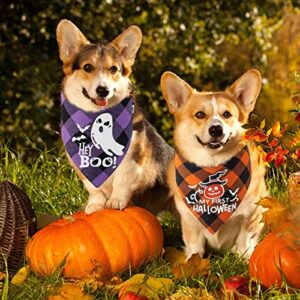 VMPETV 2 Pack Dog Halloween Bandana Glow in The Dark, Fall Dog Bandana Fluorescent Halloween Costumes for Dogs Pumpkin Ghost Scarf Bibs Accessories for Small Medium Large Pets Cats