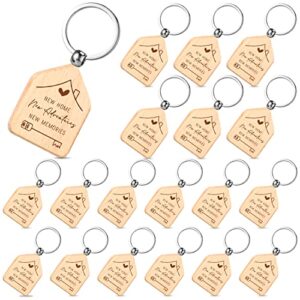 50 pcs new home keychain 2023 bulk welcome home keychain gifts new homeowner engraved wooden key tag small house shaped keychains for family client home buyer customer