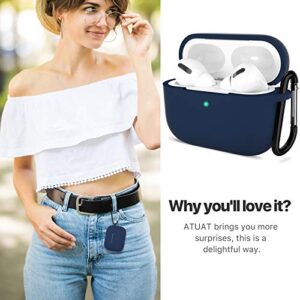 ATUAT AirPods Pro 2nd Generation Case Cover, Protective Silicone Skin Accessories with Keychain for Women Men for Apple AirPods Pro Gen 2(2022), Front LED Visible-Midnight Blue