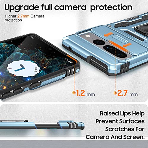 KOVASIA for Pixel 7 Pro Case, Shockproof Bumper Case for Pixel 7 Pro, with Ring Holder Kickstand for Google Pixel 7 Pro Case, Heavy Duty Protection with Sliding Camera Cover for Pixel 7 Pro, Sky Blue