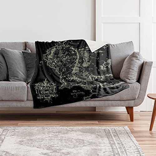 The Lord of The Rings Blanket, 50"x60" Black Map of Middle Earth Silky Touch Sherpa Back Super Soft Throw Blanket