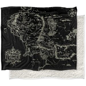 the lord of the rings blanket, 50"x60" black map of middle earth silky touch sherpa back super soft throw blanket