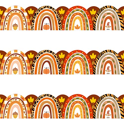 72 Feet Boho Style Die-Cut Autumn Leaves Acorns Pumpkin Border Fall Classroom Decoration