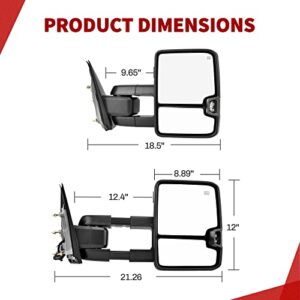 YITAMOTOR Power Folding Towing Mirrors Compatible with 2014-2018 Chevy Silverado GMC Sierra, Power Heated and Adjustable LED Turn Signal Light Tow Mirror Pair Set