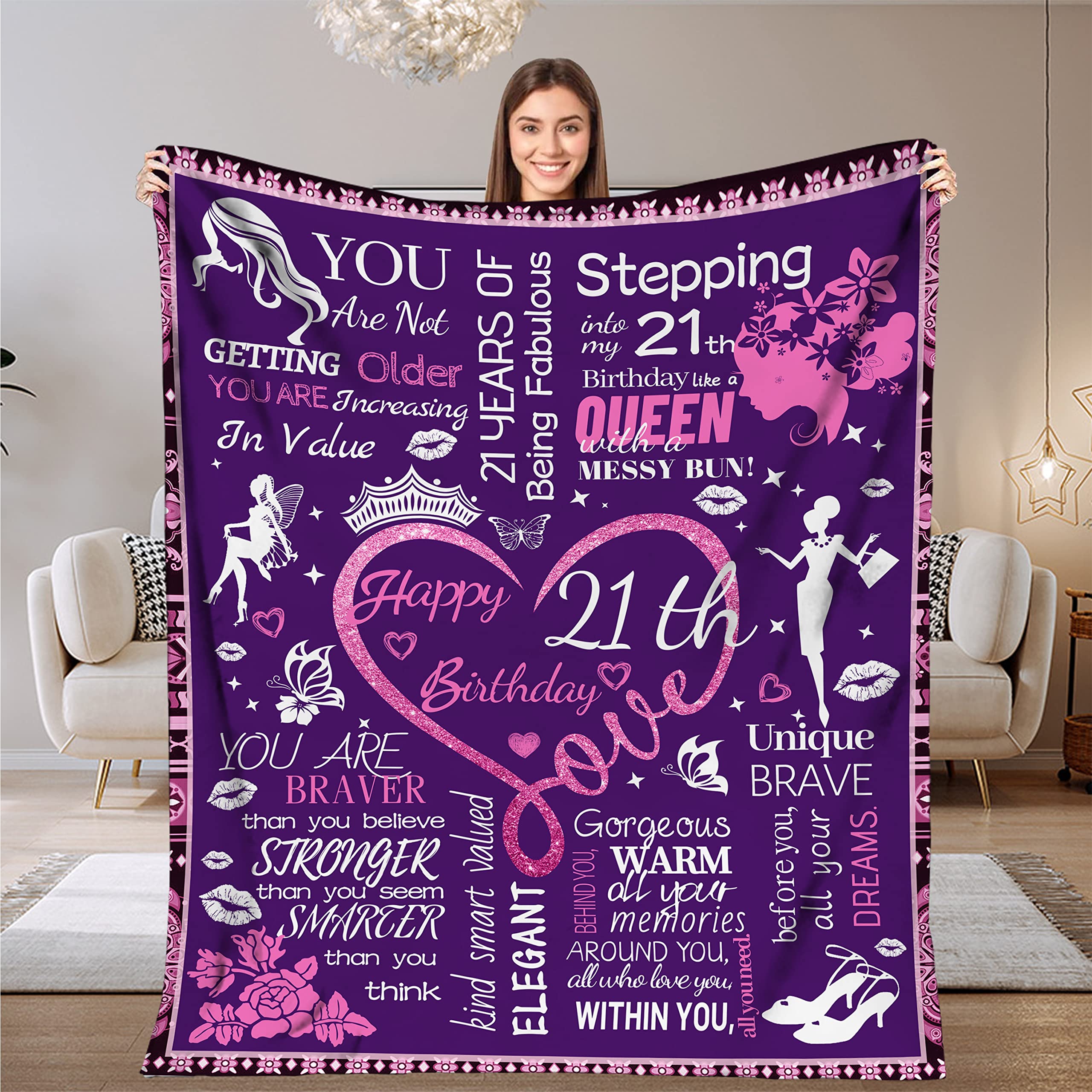 Nelife 21st Birthday Gifts for Her,21st Birthday Blanket,21 Year Old Birthday Gifts,Happy 21st Birthday Decorations for Female Women Girl Bestie Sister Friends 50"X40" (21th)