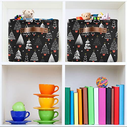 xigua Christmas Tree Rectangular Storage Bin Collapsible Toy Storage Bins Waterproof Canvas Rectangular Storage Bin with Leather Handles for Home Closets Offices,Bedrooms,Kids Toy and Gift Baskets