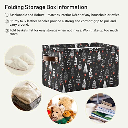 xigua Christmas Tree Rectangular Storage Bin Collapsible Toy Storage Bins Waterproof Canvas Rectangular Storage Bin with Leather Handles for Home Closets Offices,Bedrooms,Kids Toy and Gift Baskets