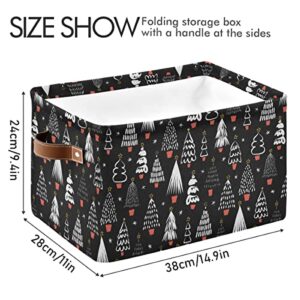 xigua Christmas Tree Rectangular Storage Bin Collapsible Toy Storage Bins Waterproof Canvas Rectangular Storage Bin with Leather Handles for Home Closets Offices,Bedrooms,Kids Toy and Gift Baskets