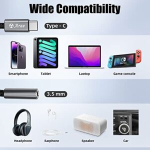Arae USB Type C to 3.5mm Female Headphone Jack Adapter, USB C to Aux Audio Dongle Cable Cord for Samsung Galaxy S22/S21/S20/S20+ Ultra, Note 20/10, iPad Pro, MacBook, Pixel and More