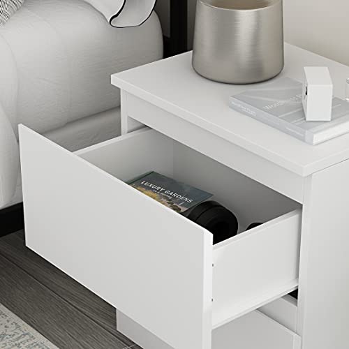 AIEGLE White Nightstand with 2 Drawers, Small Wood Storage Bed Side Table End Table Set of 2, Handle Free Storage for Bedroom Living Room Office (15.7" W x 11.6" D x 18.9" H)