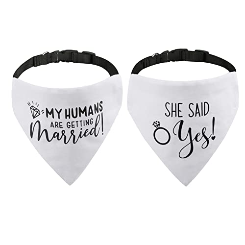 RISF Engagement Dog Bandana,My Humans are Getting Married She Said Yes Dog Bandana Collar,Strong D-Ring Engagement Dog Bandana,Adjustable Dog Collar with Quick Release Buckle for Dogs Cats (L, White)