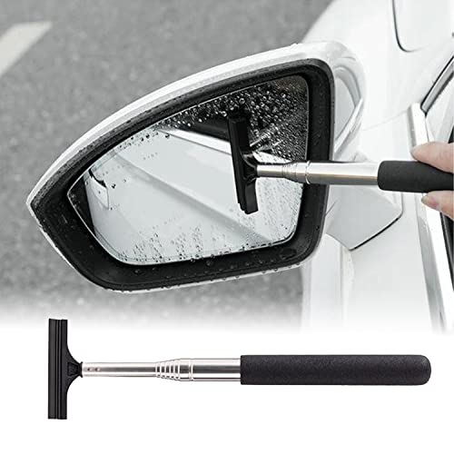 Miytsya Car Rearview Mirror Wiper Telescopic Auto Mirror Squeegee Cleaner 98cm Long Handle Car Cleaning Tool Mirror Glass Mist Cleaner (Black)