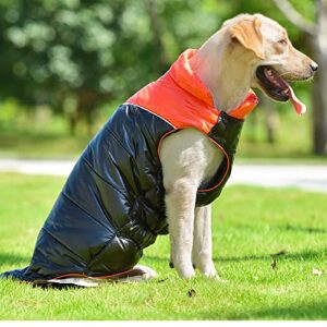 KOOGAL Dog Windproof Waterproof Cotton Coat,Medium and Large Jacket Dog Cotton Vest Cotton Coat Cotton Undershirt Winter Coat Double-Breasted for The Medium and Large Dogs （3XL，Orange Black）