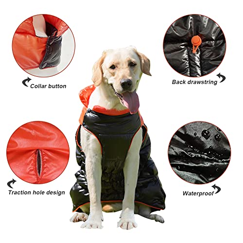 KOOGAL Dog Windproof Waterproof Cotton Coat,Medium and Large Jacket Dog Cotton Vest Cotton Coat Cotton Undershirt Winter Coat Double-Breasted for The Medium and Large Dogs （3XL，Orange Black）