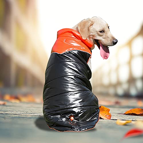 KOOGAL Dog Windproof Waterproof Cotton Coat,Medium and Large Jacket Dog Cotton Vest Cotton Coat Cotton Undershirt Winter Coat Double-Breasted for The Medium and Large Dogs （3XL，Orange Black）