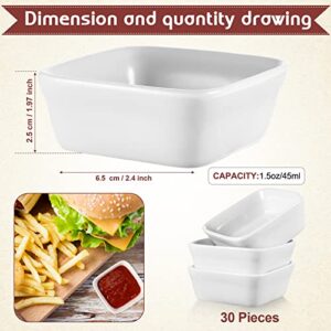 30 Pcs Dipping Bowls Ceramic Soy Sauce Dish, 1.5oz White Square Serving Ceramic Condiment Cups for Sauces Soy Condiments BBQ Sushi Cream Spices Cakes Cookies Party Dinner