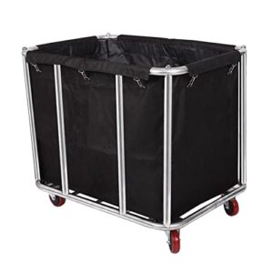 12 bushels laundry cart commercial/home,heavy duty large stainless steel rolling laundry basket with wheels，for laundry organizer and storage,260lbs load (12 bushels - black - 8 tubes)