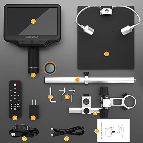 Andonstar AD407-Pro 2160P 3D HDMI 4MP Digital Microscope, Soldering Microscope Pro Metal Stand, 7" LCD USB Electronic Microscope Camera for PCB Phone Repair, DIY Electronics, SMD SMT BGA Circuit Board