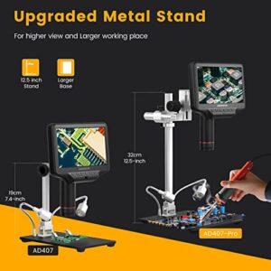 Andonstar AD407-Pro 2160P 3D HDMI 4MP Digital Microscope, Soldering Microscope Pro Metal Stand, 7" LCD USB Electronic Microscope Camera for PCB Phone Repair, DIY Electronics, SMD SMT BGA Circuit Board