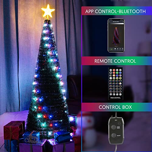 Outdoor Christmas Tree with Lights, 6FT DIY Collapsible Christmas Tree with App&Remote Control 314 LED Sync Music Timer Prelit Christmas Tree Light Show for Indoor Outdoor Xmas New Year Decoration