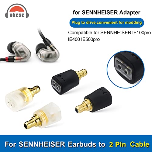 okcsc Adapters for Sennheiser IE400 Pro Earbuds Male to 2 Pin Cable Female Compatible for IE100 IE400 IE400 Pro IE500 Lossless Sound Quality Deliver for Earbuds One Pair of Headphone Converter Black