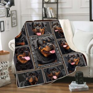 BEDBLK Rottweiler Blanket Soft Warm Flannel Plush Throw Blanket for Bed Sofa Couch Lightweight Cozy Travel Camping Blankets (Pattern 1, 80'' x 60'')