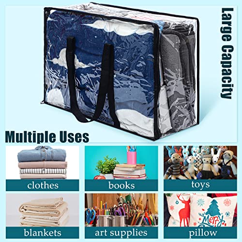8 Pcs Clear Zippered Storage Bags Closet Organizer Vinyl Bag with Reinforced Handle Clothes Storage Organizer Transparent Moving Bags Totes for Bedding Linen. (60 L, 23.6x16.5x9.5 In, Clear, Black)