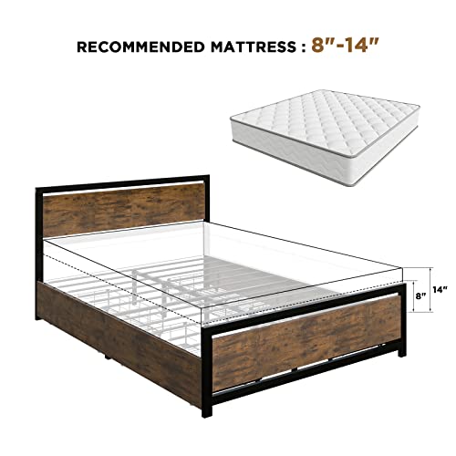 AMERLIFE Queen Bed Frame with 4 XL Storage Drawers, Storage Platform Bed with Wooden Headboard & Footboard, No Box Spring Needed, (BT-829Q)