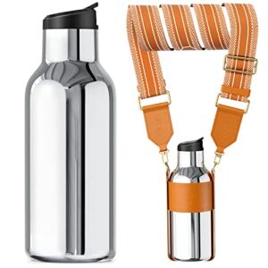 meoky high-fashion water bottle with straw lid and strap, the hottest fashion accessory for women and girls (17oz silver)