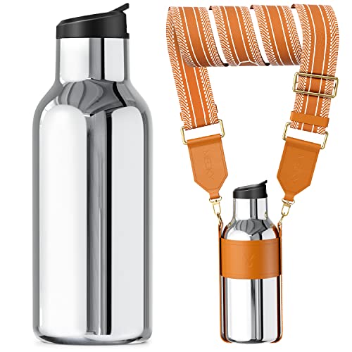 Meoky High-Fashion Water Bottle with Straw Lid and Strap, the Hottest Fashion Accessory for Women and Girls (17oz Silver)