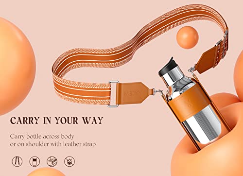 Meoky High-Fashion Water Bottle with Straw Lid and Strap, the Hottest Fashion Accessory for Women and Girls (17oz Silver)