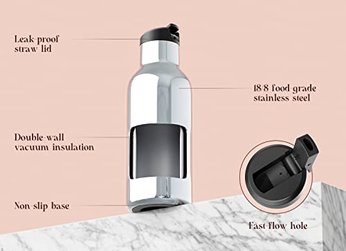 Meoky High-Fashion Water Bottle with Straw Lid and Strap, the Hottest Fashion Accessory for Women and Girls (17oz Silver)