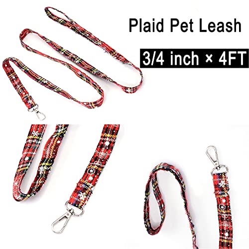 Christmas Dog Harness Dress with Leash Set Red Plaid Puppy Sweaters for Small Dogs Girl Winter Warm Pet Clothes Outfits Cute Bowknot Doggy Apparel Cat Holiday Xmas Party Costume (Medium, Red)