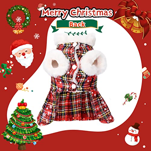 Christmas Dog Harness Dress with Leash Set Red Plaid Puppy Sweaters for Small Dogs Girl Winter Warm Pet Clothes Outfits Cute Bowknot Doggy Apparel Cat Holiday Xmas Party Costume (Medium, Red)