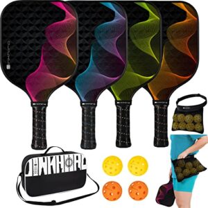 Pickleball-Paddles-Set of 4 with Balls, Racket Bag, Waist Ball Holder | Fiberglass Pickleball Paddle Set for Adults, Kids | Dinkhiiro Pickleball Racquets and Accessories |Pickleball Equipment