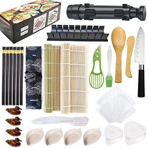 niantime complete sushi making kit for beginner, 30 in 1 sushi makers kit mold, with bamboo rolling mats, bazooka roller, sushi rice mold, temaki sushi mats