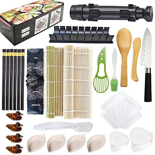 Niantime Complete Sushi Making Kit for Beginner, 30 in 1 Sushi Makers Kit Mold, with Bamboo Rolling Mats, Bazooka Roller, Sushi Rice Mold, Temaki Sushi Mats