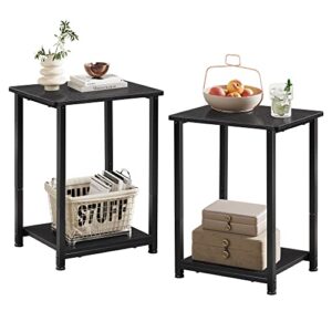 wlive end tables set of 2, 2-tier small side tables with open storage, narrow side stands for bedroom, living room, couch, study, modern end stands with sturdy metal frame, sturdy easy assembly,black