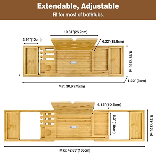 MoKo Foldable Bathtub Tray, Bamboo Bath Tray Expandable Bath Table Caddy for Luxury Bath to Hold Book, Phone Tablet, Wine Cup, Soap - Shower Gift for Women/Lovers